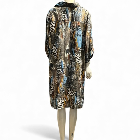 Indigo Rose  Feather Animal Quarter Sleeve High Low Tunic Shirt Dress - Picture 2 of 7